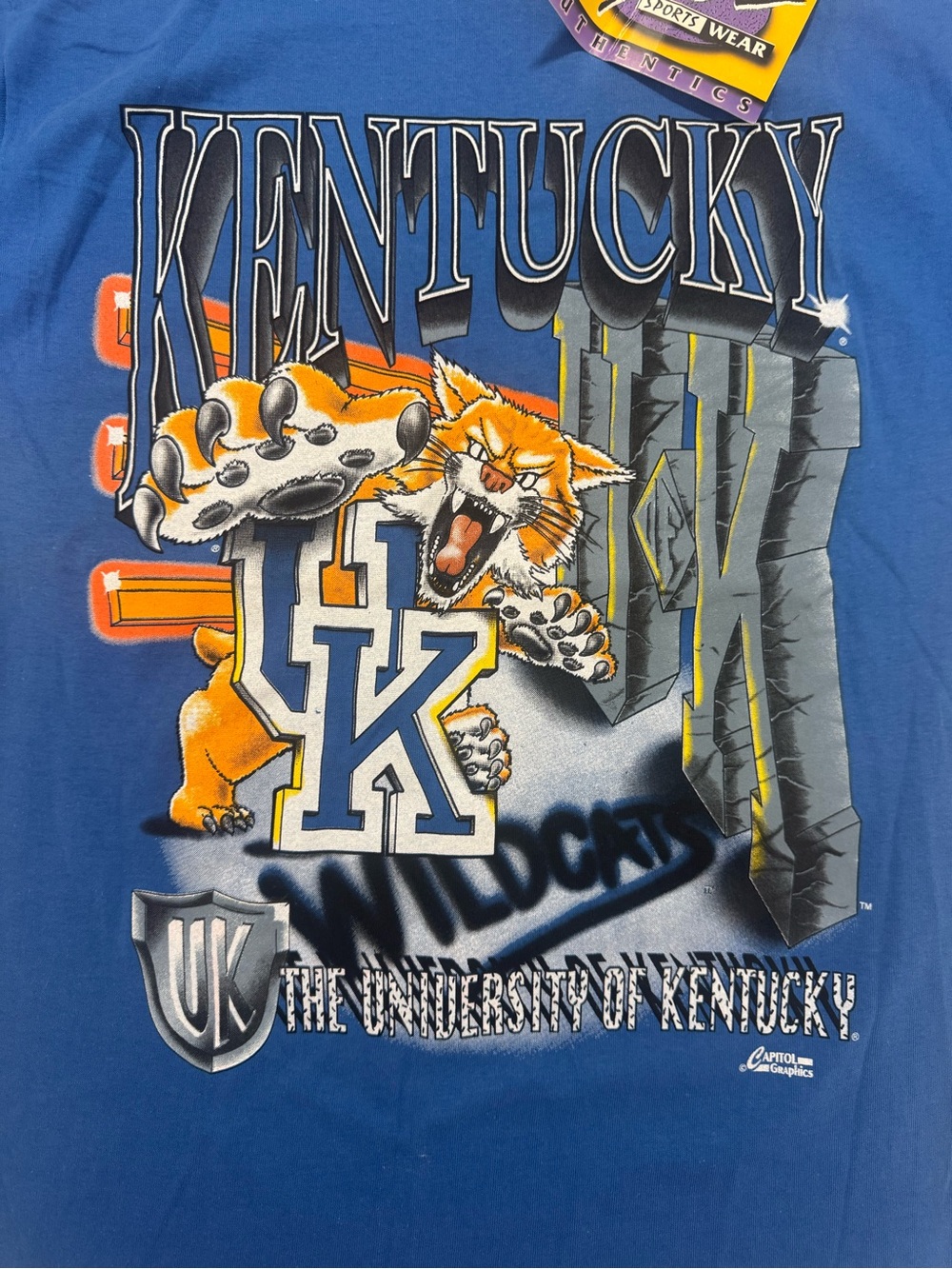 Vintage 90s Kentucky Wildcats T Shirt NWT Capitol Graphics USA NCAA Big Graphic